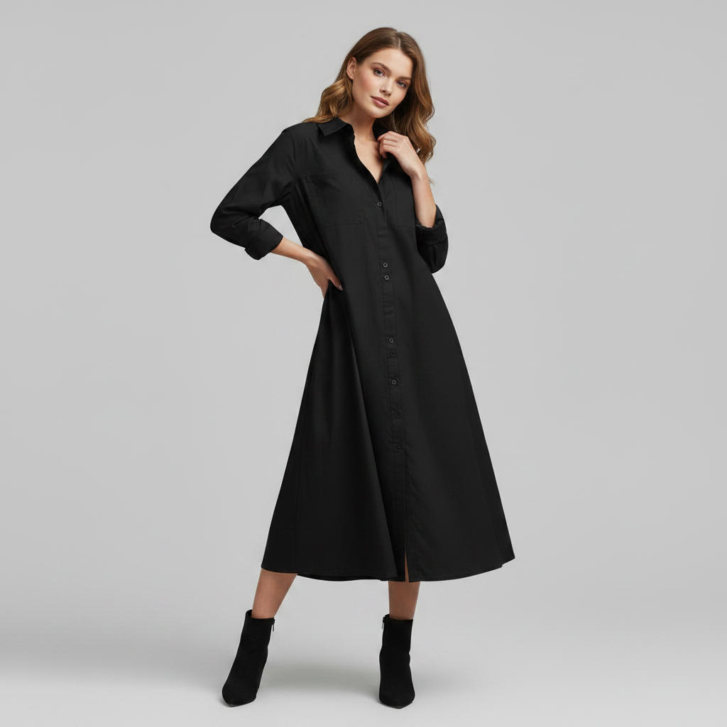 Abito Camicia Donna Elegante con Tasche | Vestiti Eleganti Donna