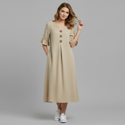 Abito Midi Estivo Donna in Lino con Bottoni | Abbigliamento Donna