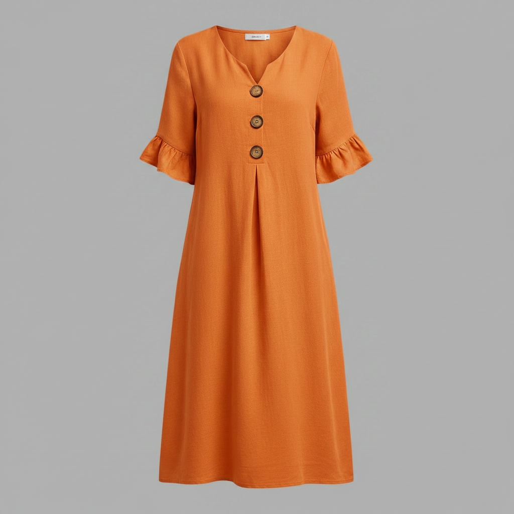 Abito Midi Estivo Donna in Lino con Bottoni | Abbigliamento Donna