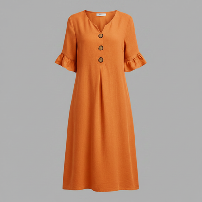 Abito Midi Estivo Donna in Lino con Bottoni | Abbigliamento Donna