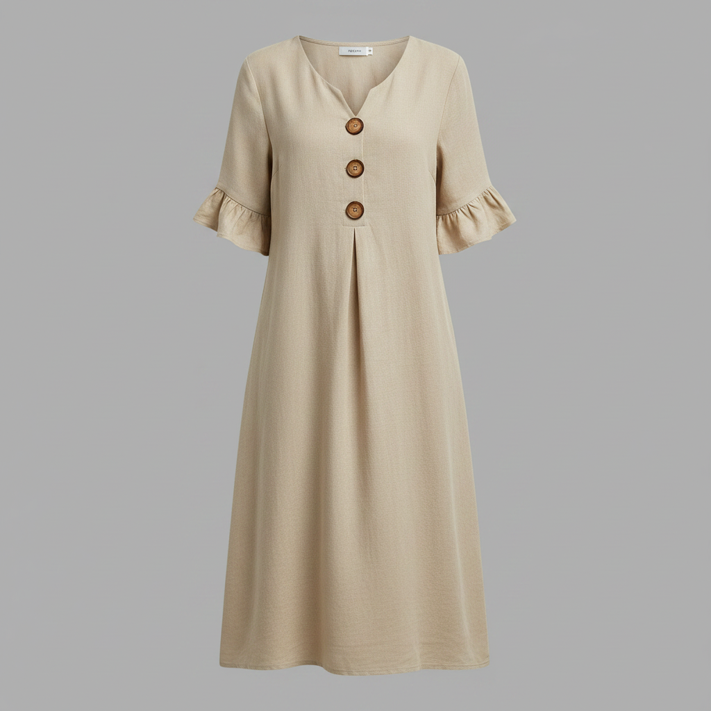 Abito Midi Estivo Donna in Lino con Bottoni | Abbigliamento Donna