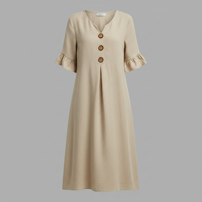 Abito Midi Estivo Donna in Lino con Bottoni | Abbigliamento Donna