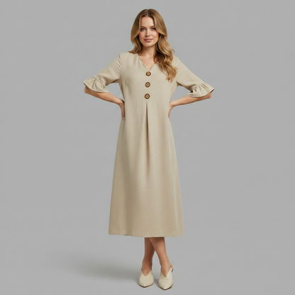 Abito Midi Estivo Donna in Lino con Bottoni | Abbigliamento Donna