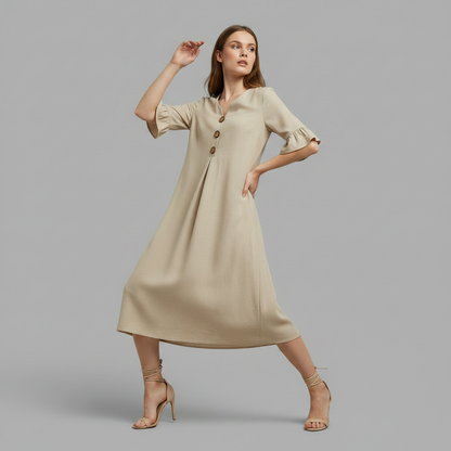 Abito Midi Estivo Donna in Lino con Bottoni | Abbigliamento Donna