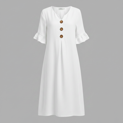 Abito Midi Estivo Donna in Lino con Bottoni | Abbigliamento Donna