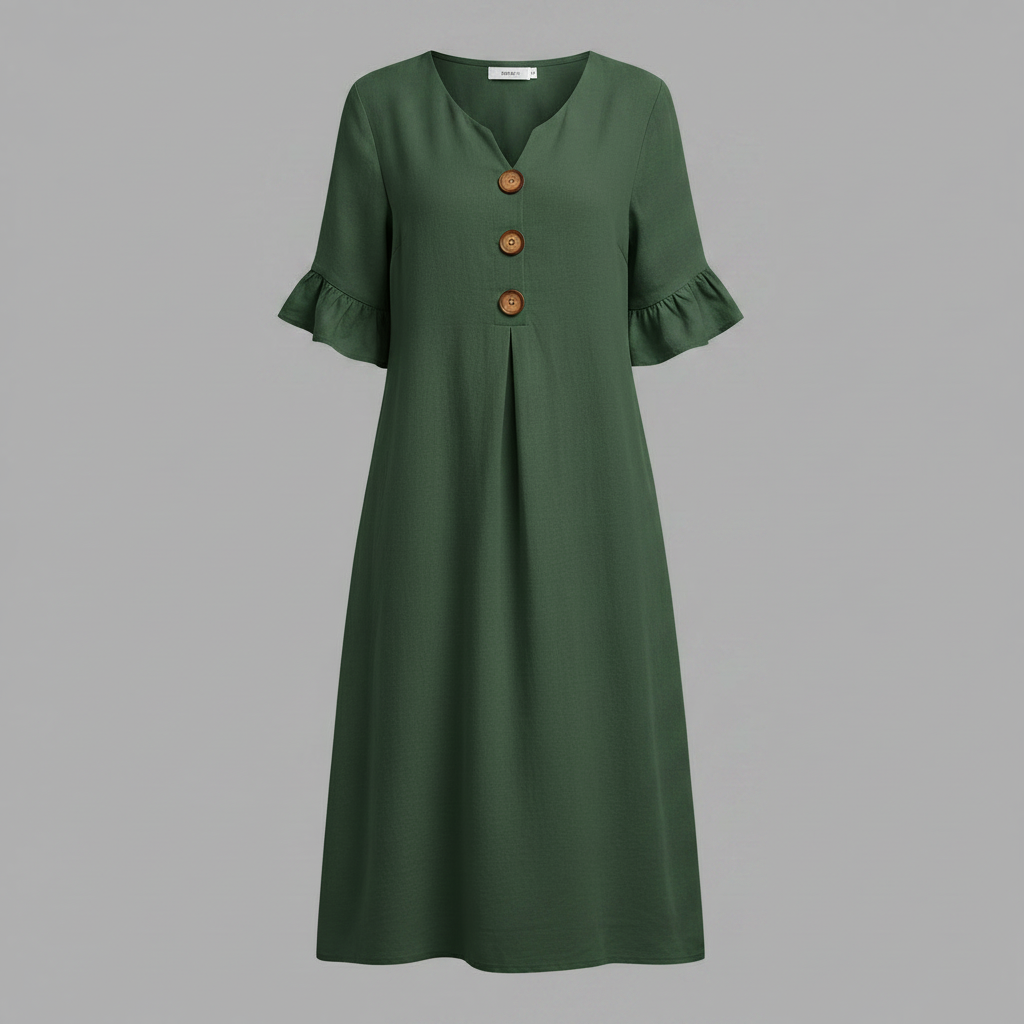 Abito Midi Estivo Donna in Lino con Bottoni | Abbigliamento Donna