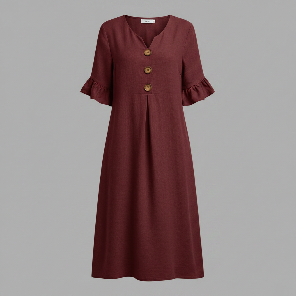 Abito Midi Estivo Donna in Lino con Bottoni | Abbigliamento Donna