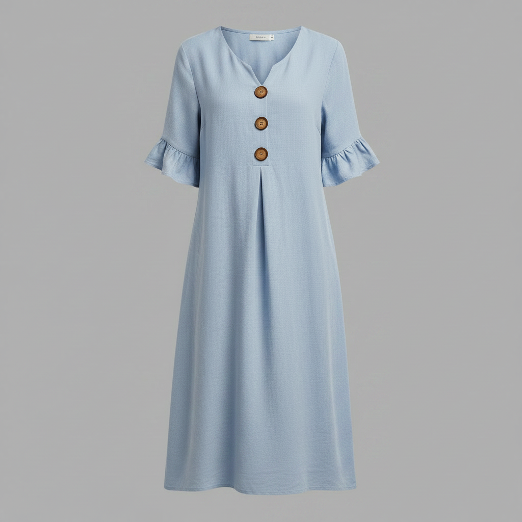 Abito Midi Estivo Donna in Lino con Bottoni | Abbigliamento Donna