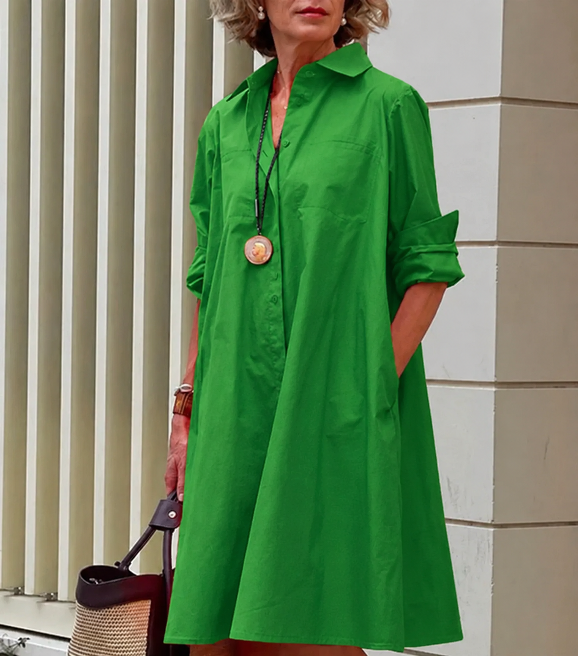 Abito Camicia Donna Elegante con Tasche | Vestiti Eleganti Donna 3