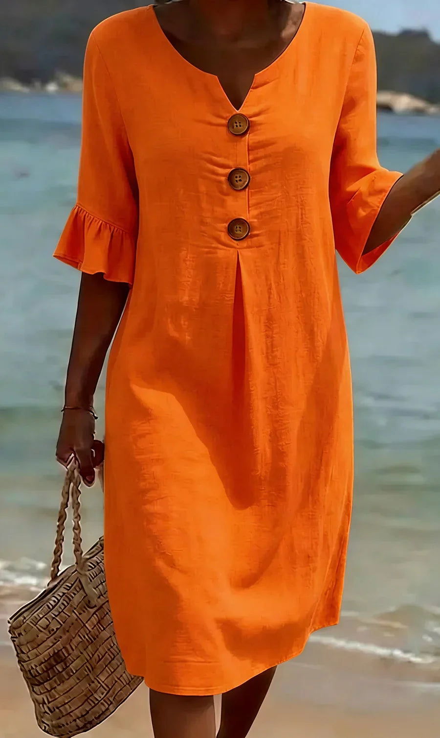 Abito Midi Estivo Donna in Lino con Bottoni | Abbigliamento Donna 5