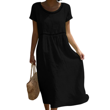 Abito midi estivo donna | Lino con pizzo e linea ad A 1