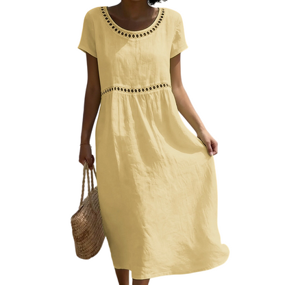 Abito midi estivo donna | Lino con pizzo e linea ad A 2