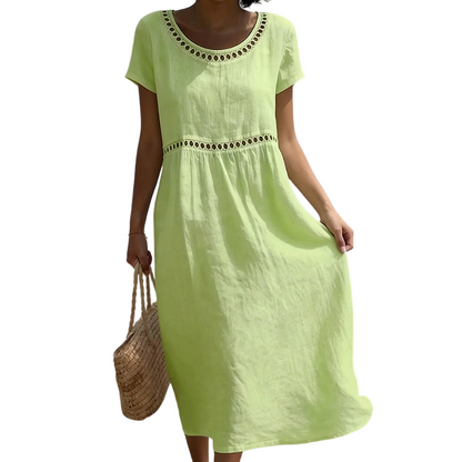 Abito midi estivo donna | Lino con pizzo e linea ad A 3