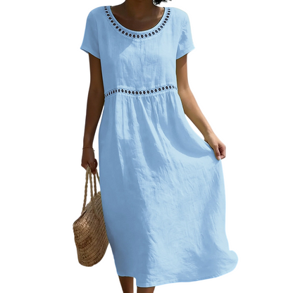 Abito midi estivo donna | Lino con pizzo e linea ad A 4