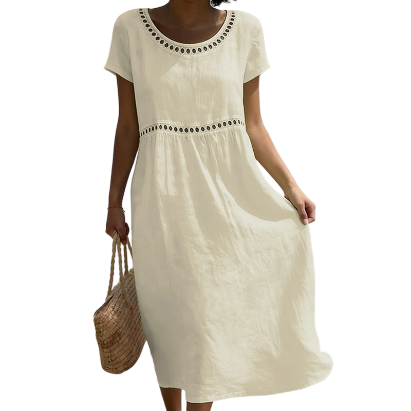 Abito midi estivo donna | Lino con pizzo e linea ad A 5