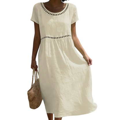 Abito midi estivo donna | Lino con pizzo e linea ad A 5