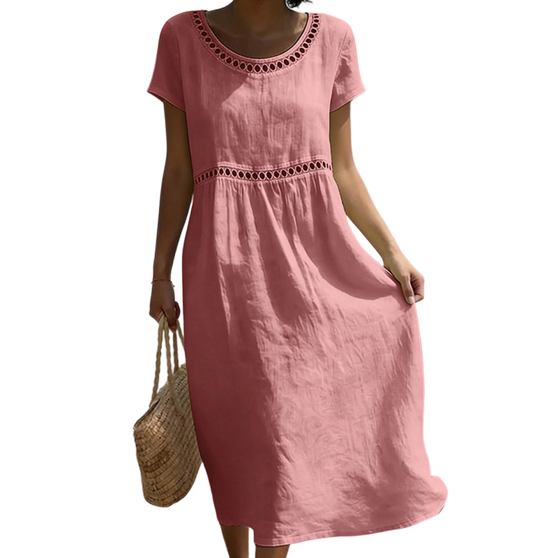 Abito midi estivo donna | Lino con pizzo e linea ad A 6