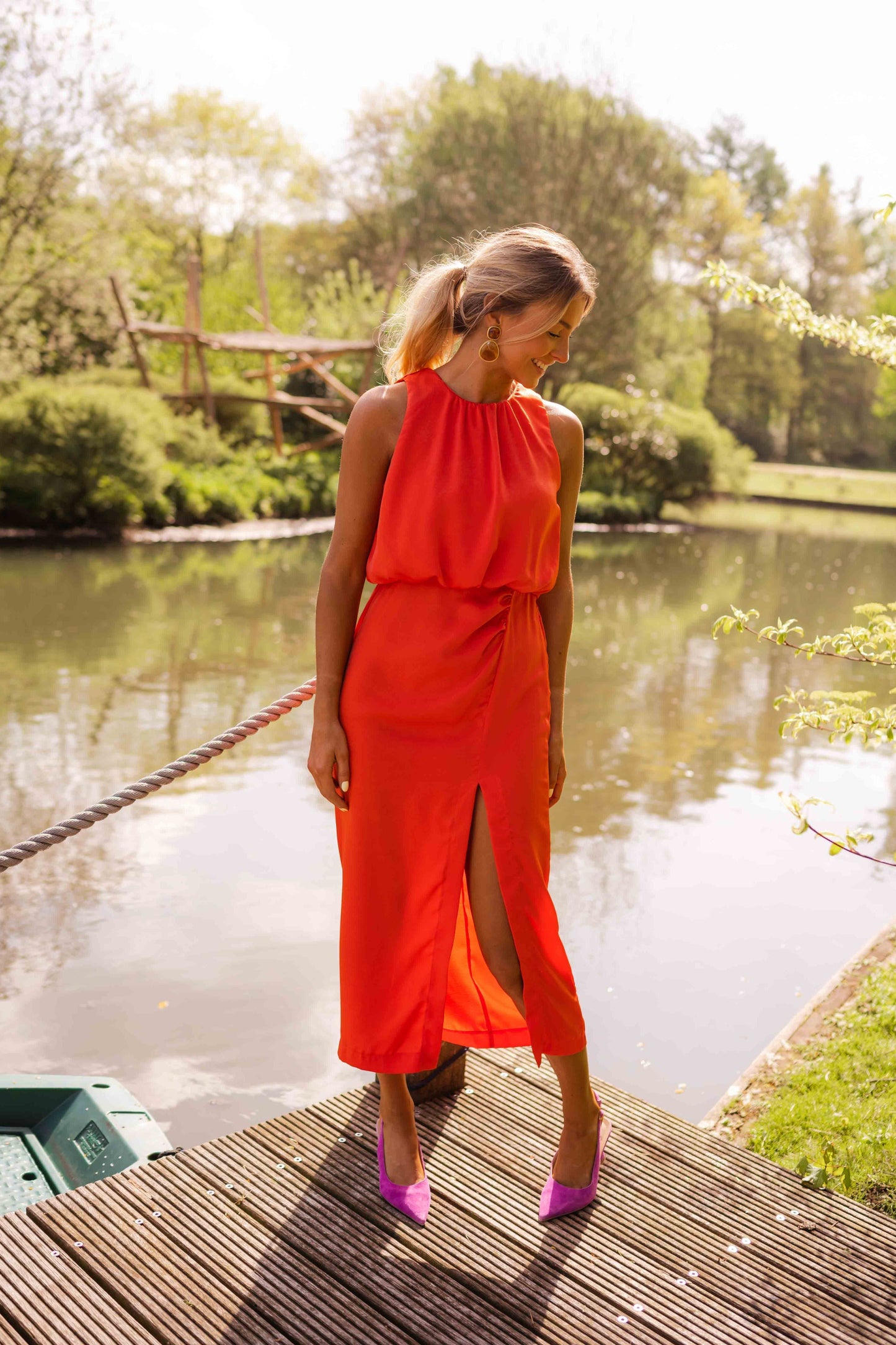 Abito midi estivo donna | Senza maniche con spacco e collo alto 7
