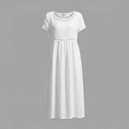 Abito midi estivo donna | Lino con pizzo e linea ad A