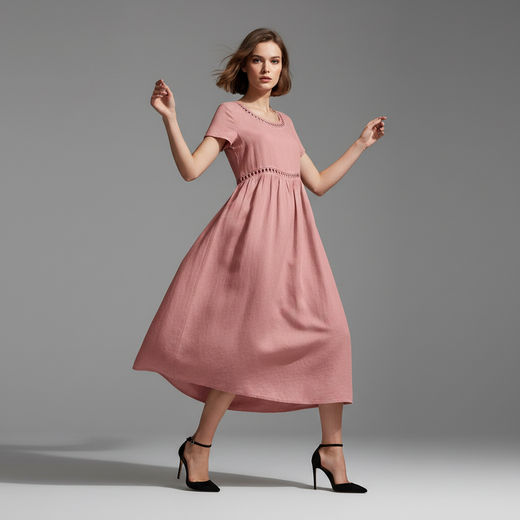 Abito midi estivo donna | Lino con pizzo e linea ad A