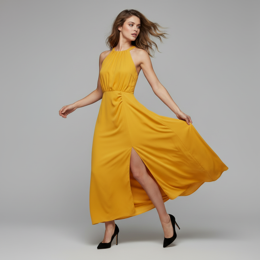 Abito midi estivo donna | Senza maniche con spacco e collo alto