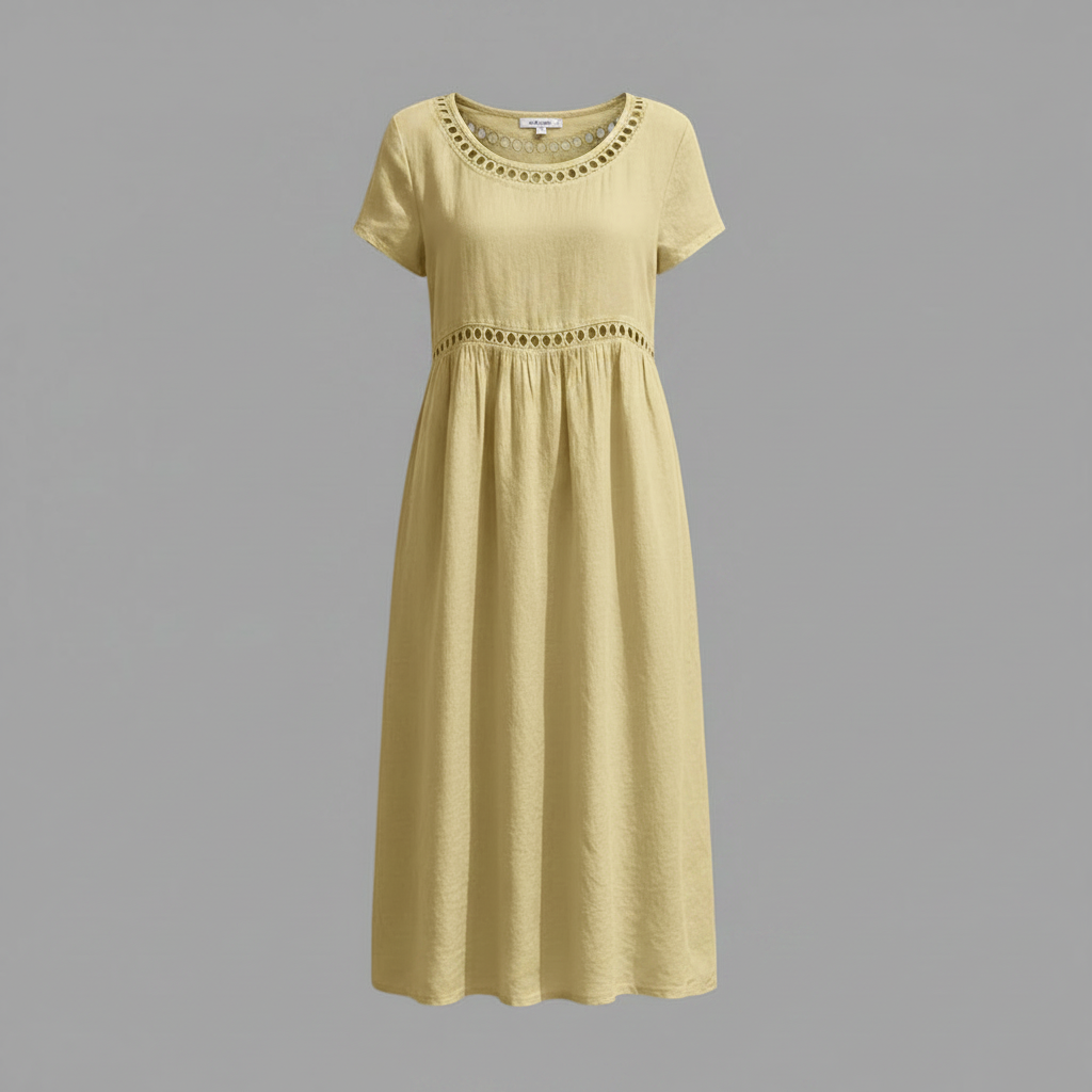 Abito midi estivo donna | Lino con pizzo e linea ad A