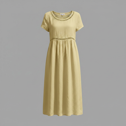 Abito midi estivo donna | Lino con pizzo e linea ad A