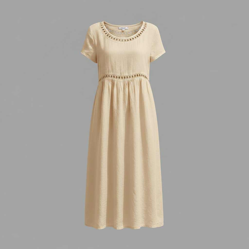 Abito midi estivo donna | Lino con pizzo e linea ad A