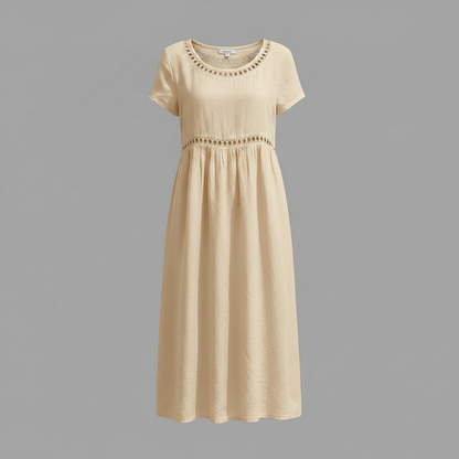 Abito midi estivo donna | Lino con pizzo e linea ad A