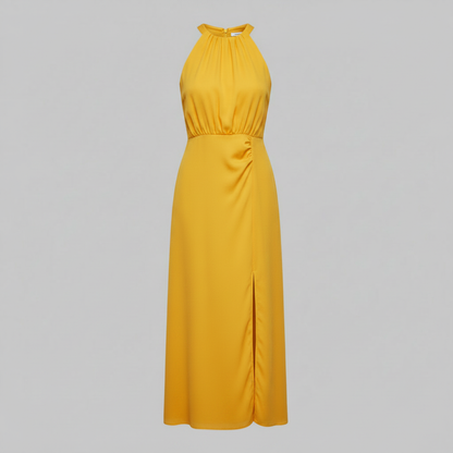 Abito midi estivo donna | Senza maniche con spacco e collo alto