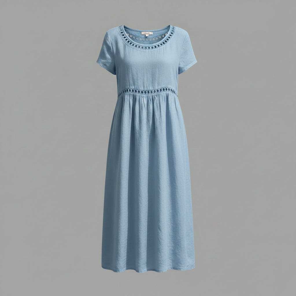 Abito midi estivo donna | Lino con pizzo e linea ad A