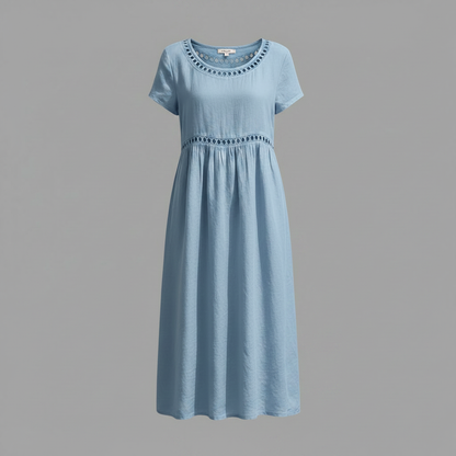 Abito midi estivo donna | Lino con pizzo e linea ad A