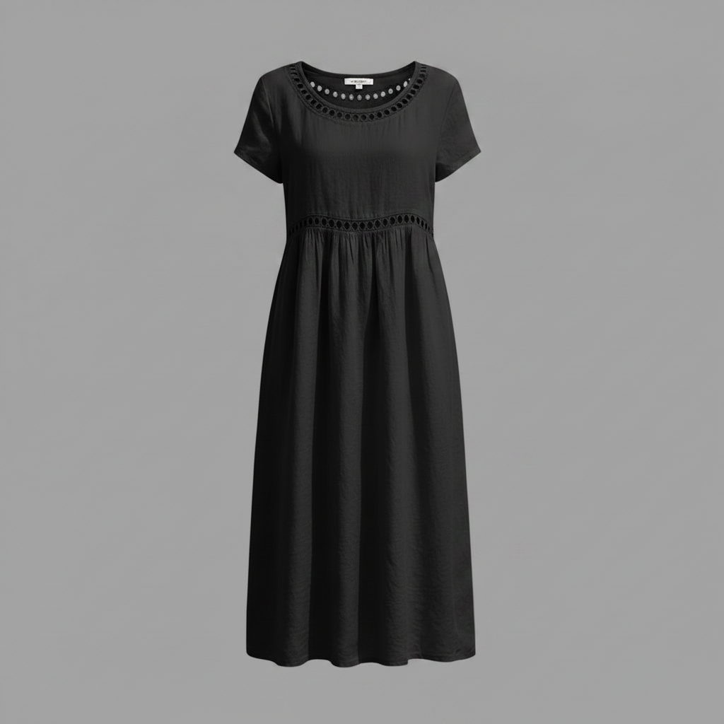 Abito midi estivo donna | Lino con pizzo e linea ad A