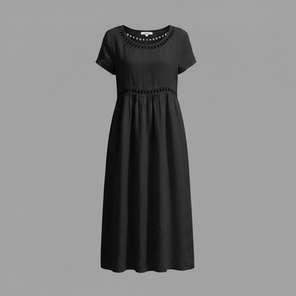 Abito midi estivo donna | Lino con pizzo e linea ad A