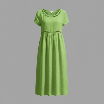 Abito midi estivo donna | Lino con pizzo e linea ad A