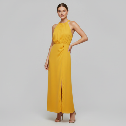 Abito midi estivo donna | Senza maniche con spacco e collo alto