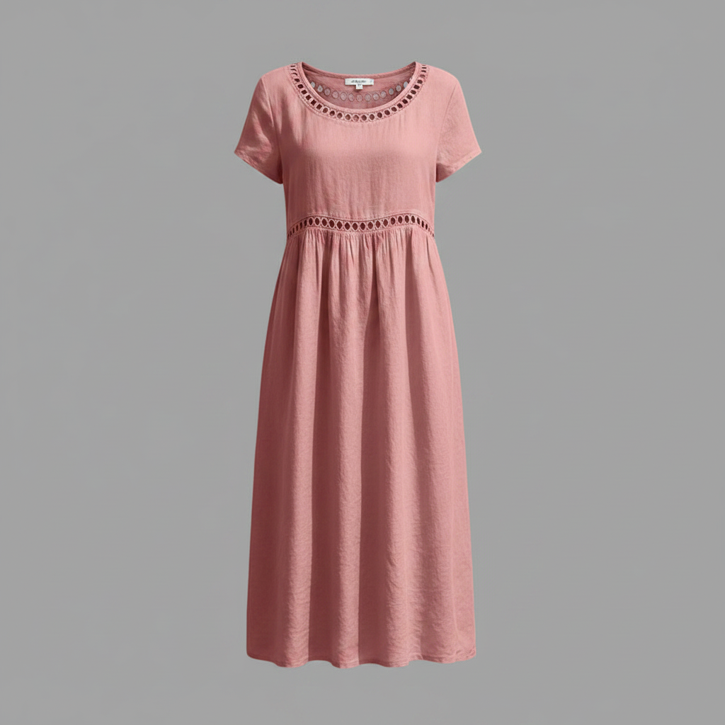 Abito midi estivo donna | Lino con pizzo e linea ad A