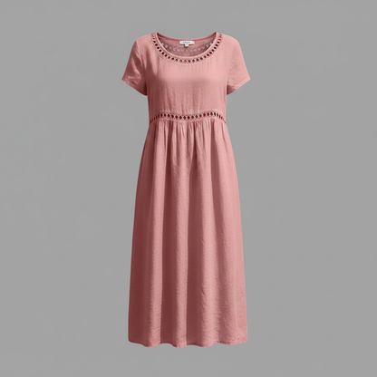 Abito midi estivo donna | Lino con pizzo e linea ad A