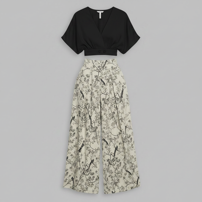 Completo Donna Elegante Stampato | Top e Pantaloni Vita Alta