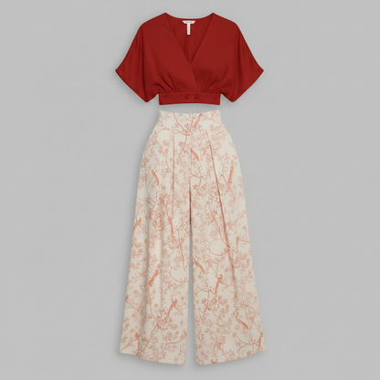 Completo Donna Elegante Stampato | Top e Pantaloni Vita Alta