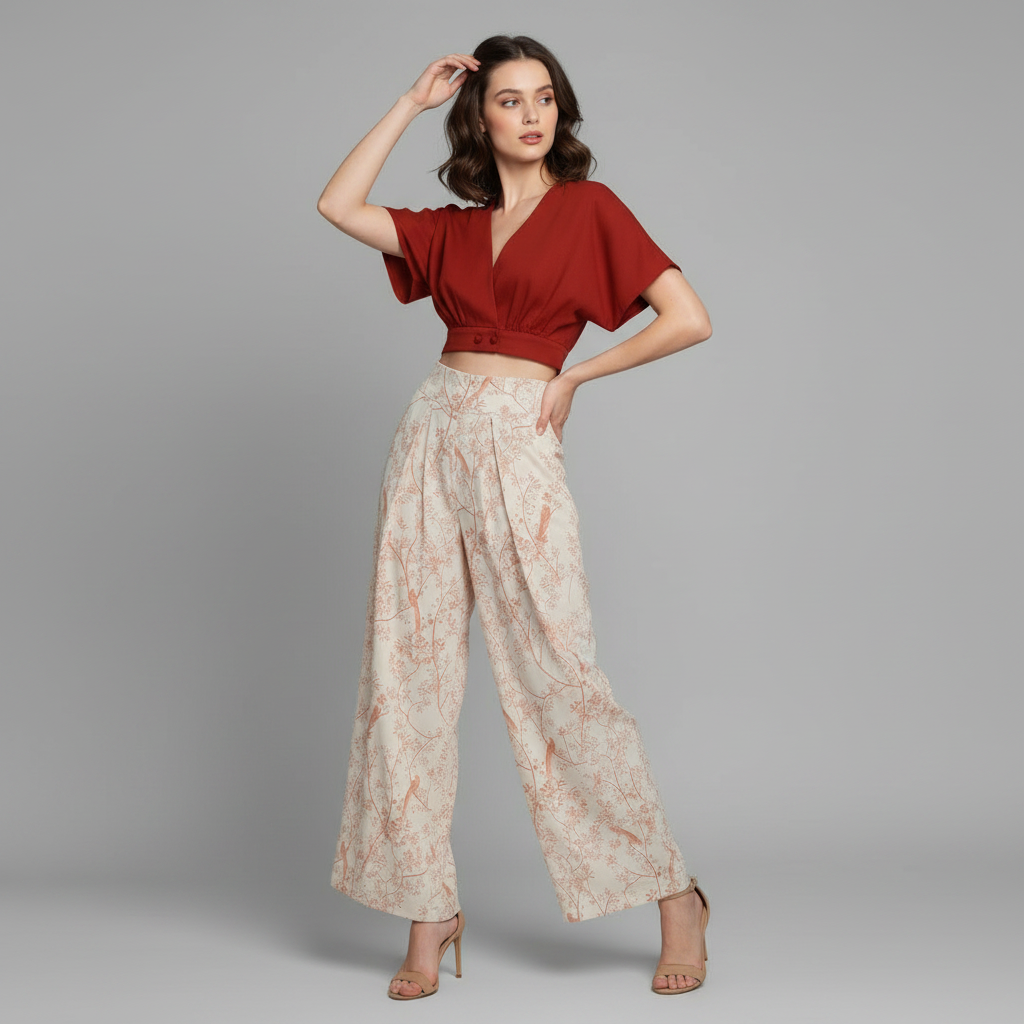 Completo Donna Elegante Stampato | Top e Pantaloni Vita Alta