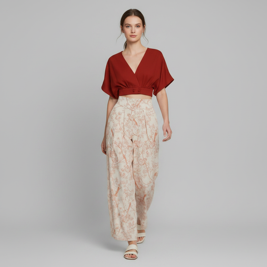 Completo Donna Elegante Stampato | Top e Pantaloni Vita Alta