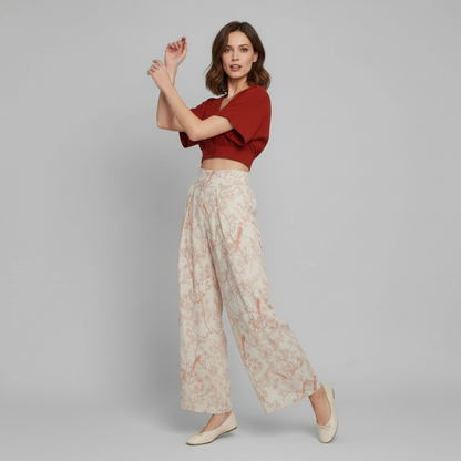 Completo Donna Elegante Stampato | Top e Pantaloni Vita Alta