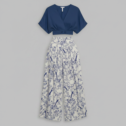 Completo Donna Elegante Stampato | Top e Pantaloni Vita Alta