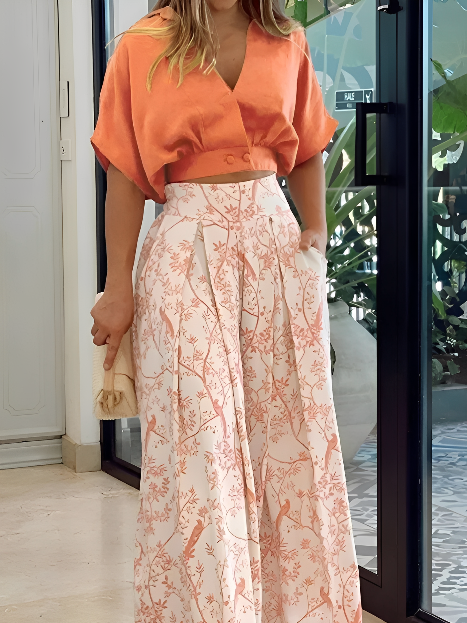 Completo Donna Elegante Stampato | Top e Pantaloni Vita Alta 0