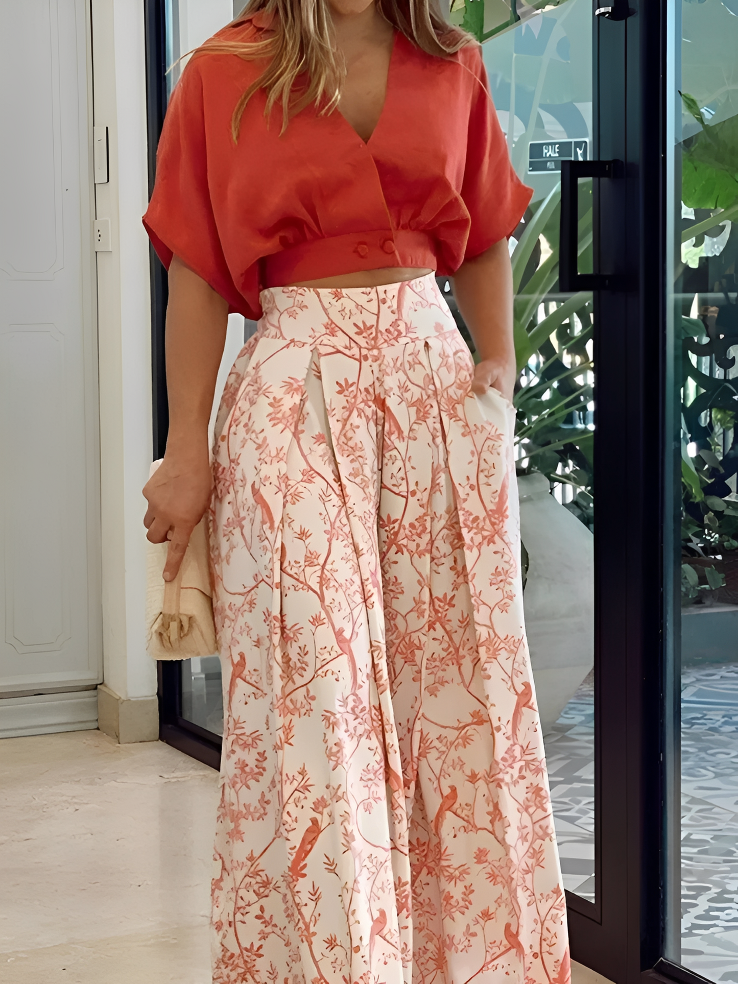 Completo Donna Elegante Stampato | Top e Pantaloni Vita Alta 1