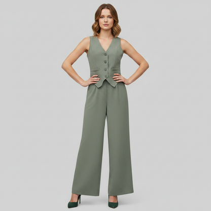 Set Donna Elegante | Gilet Scollo a V e Pantaloni a Gamba Larga