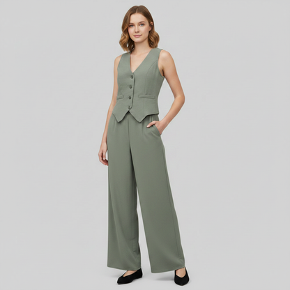 Set Donna Elegante | Gilet Scollo a V e Pantaloni a Gamba Larga
