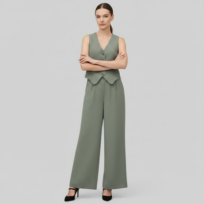 Set Donna Elegante | Gilet Scollo a V e Pantaloni a Gamba Larga