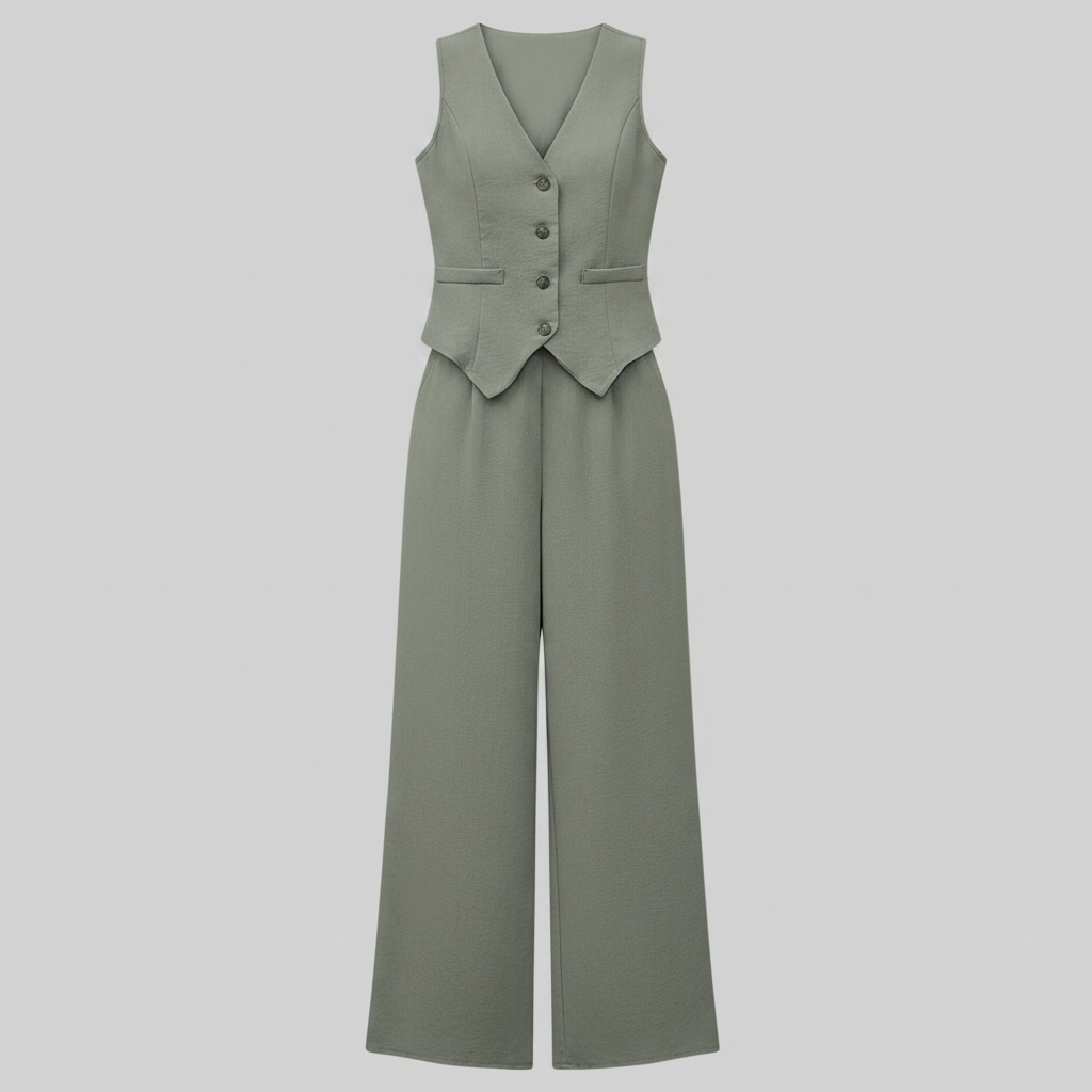 Set Donna Elegante | Gilet Scollo a V e Pantaloni a Gamba Larga